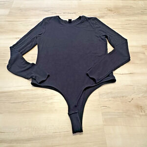 magaschoni women small bodysuit crewneck‎ ribbed long sleeve black